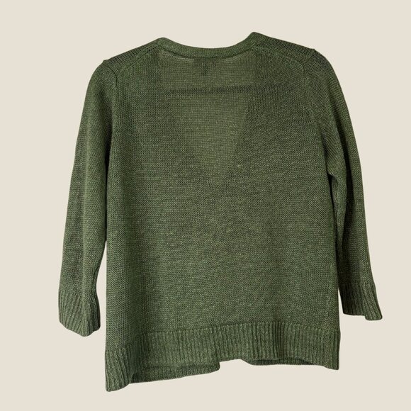 Talbots 100% Linen Green Loose Knit Button V Neck Cardigan 3/4 Sleeve Size M - Picture 8 of 8